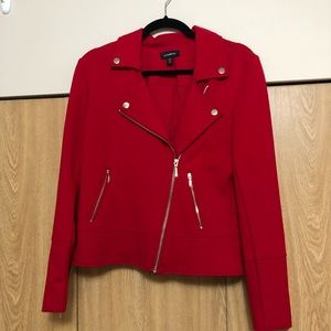 Red knit moto jacket
